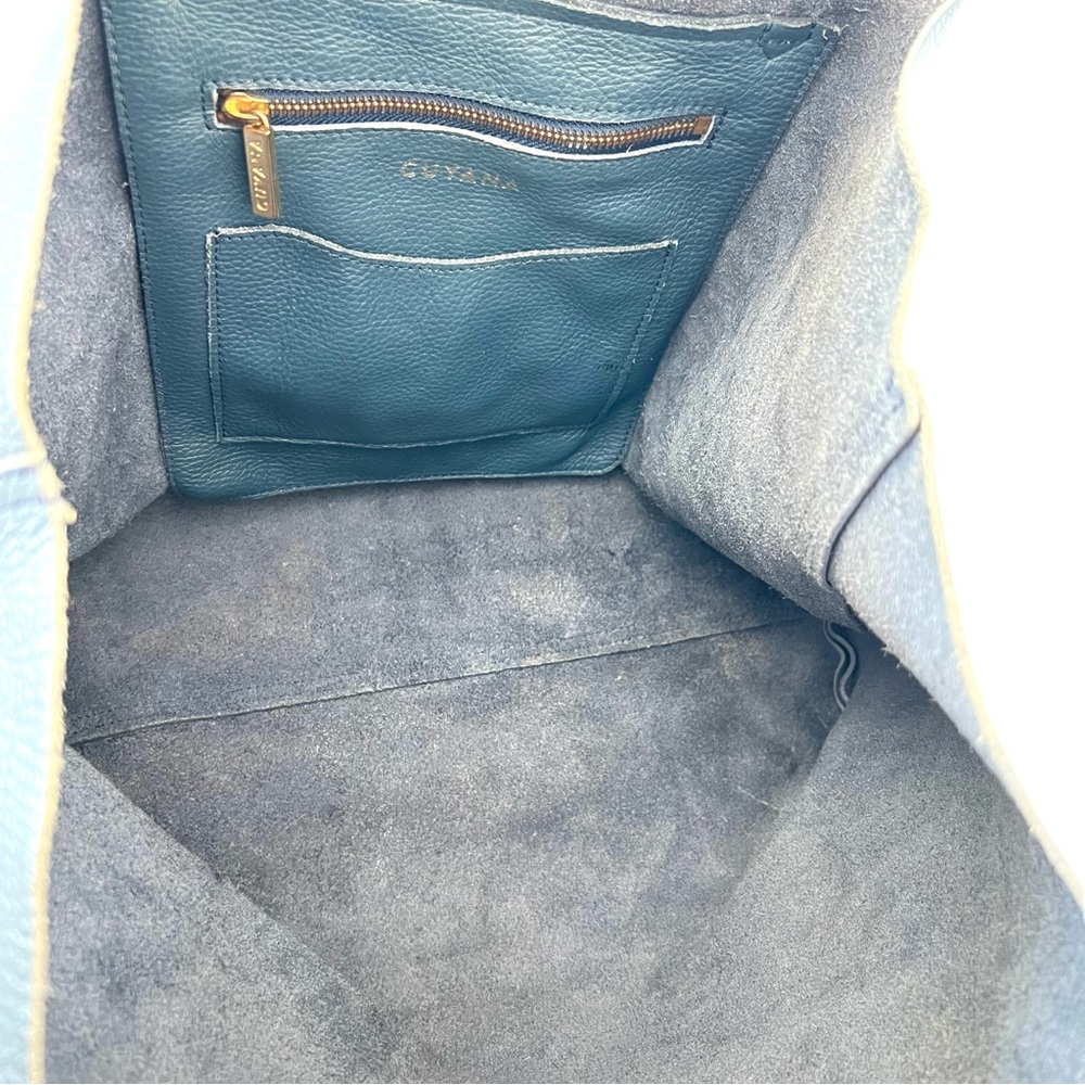CUYANA Classic Easy Navy Pebbled Leather Large Shopping Bag Shoulder Bag Tote - Picture 8 of 16